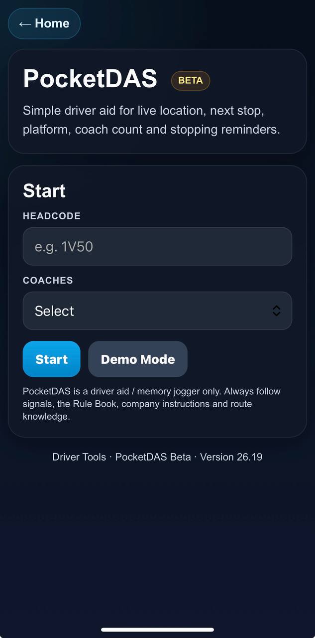 PocketDAS setup screen